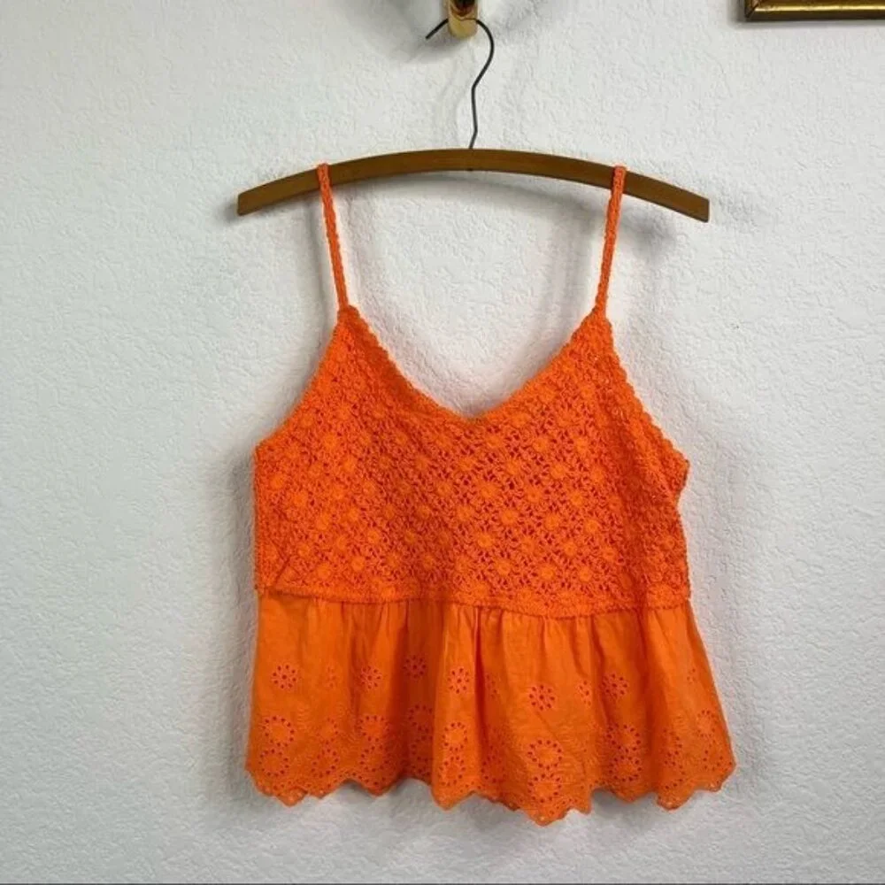 Poupette St Barth Crochet Knit Eyelet Lace Orange Tank - Picture 4 of 4